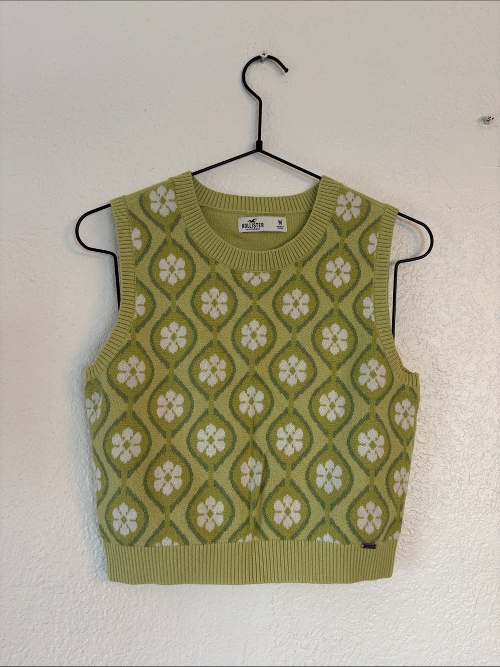 Hollister Light Green Floral Knit Tank Vest